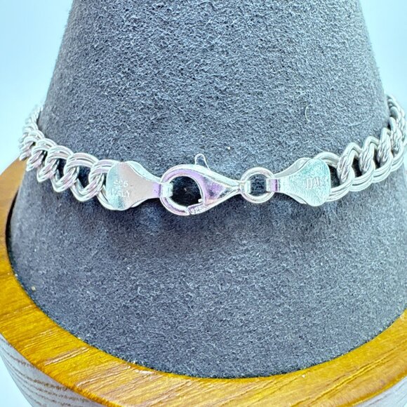 VTG Sterling Silver 925 Double Link Chain Bracelet Lobster Clasp Size 8" Length - Picture 4 of 10